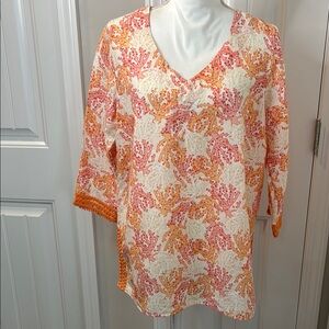J. Jill Orange and White Relaxed Graphic Tunic Size MP NWOT.